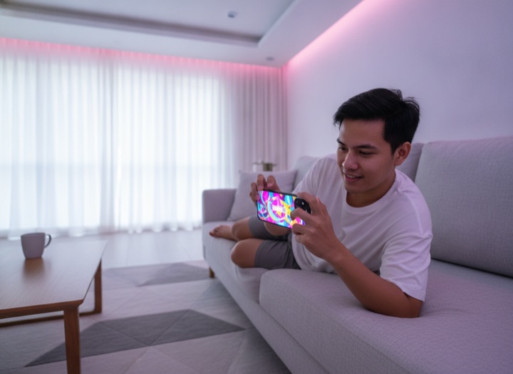 Player main game kasino di telefon atas sofa