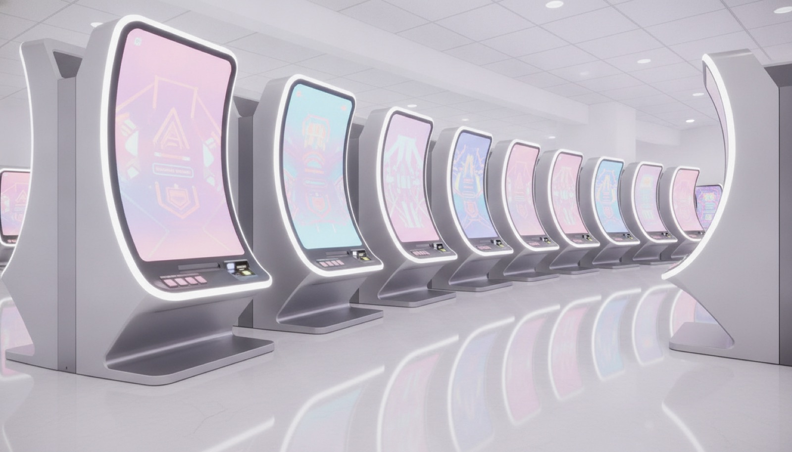 Row of glowing slot machines