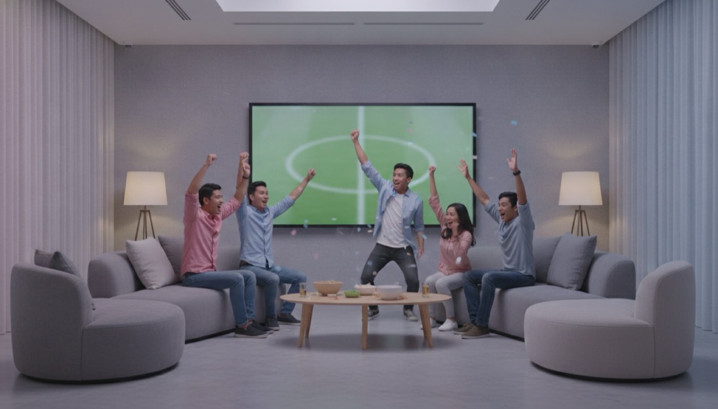 Kawan-kawan bersorak tengok bola